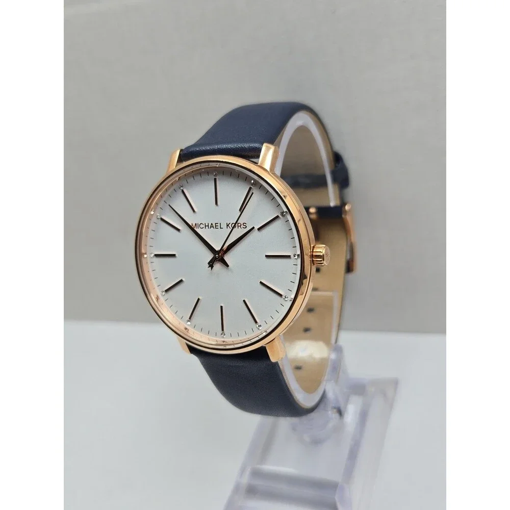 Michael Kors Pyper Womens Rose Gold Tone Navy Leather Designer Watch New Battery